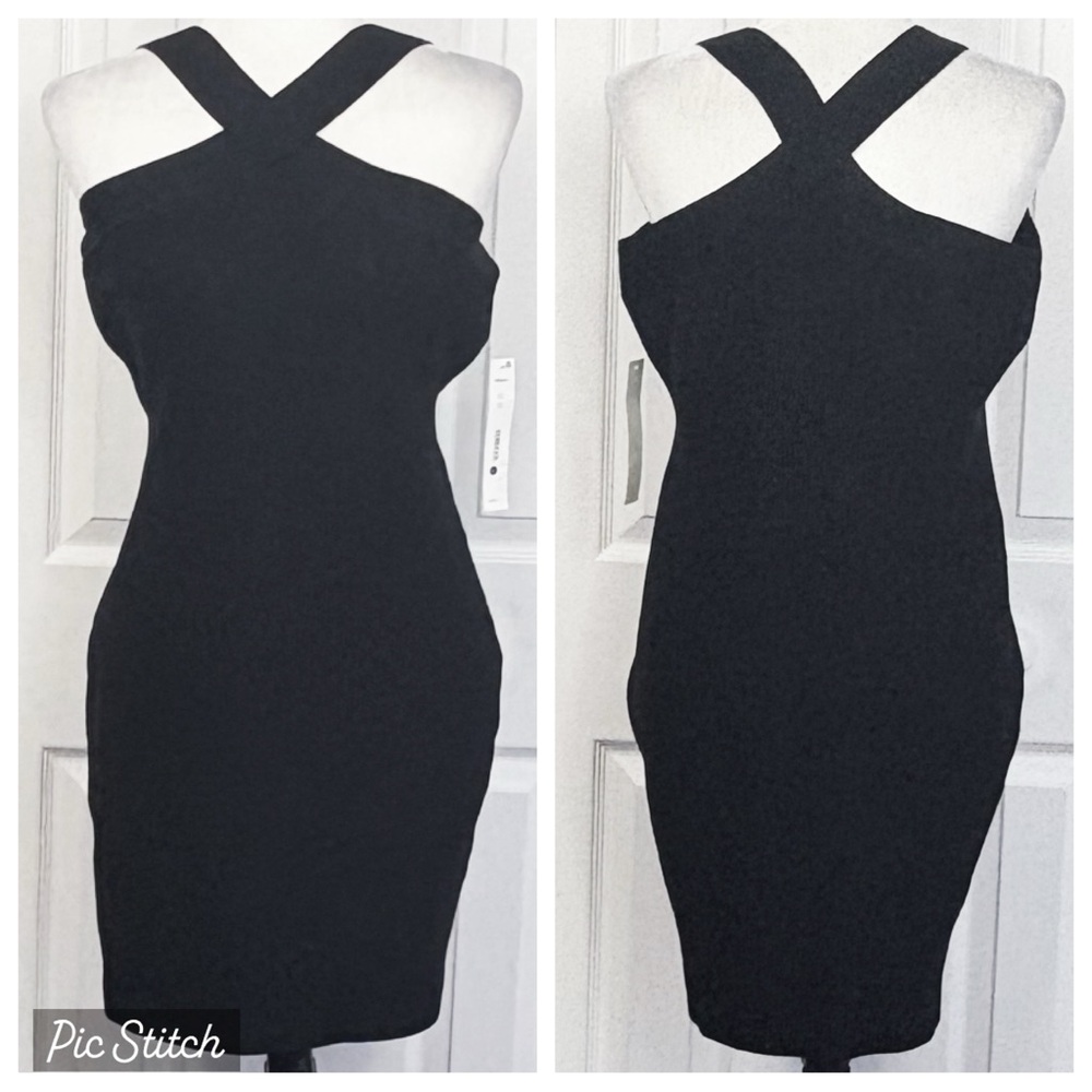 NWT Aqua Black Sleeveless Halter Ribbed Knit Bodycon Mini Dress XL